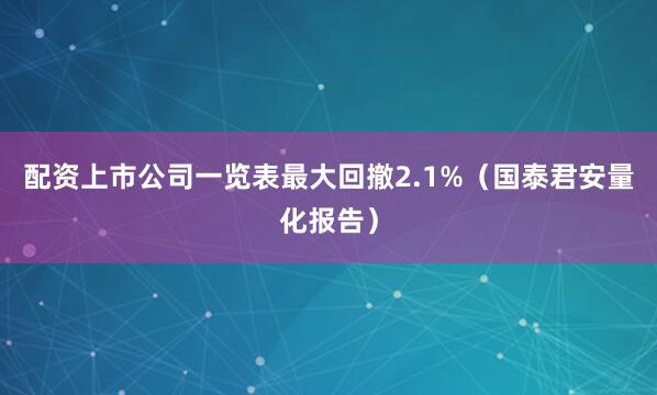 配资上市公司一览表最大回撤2.1%（国泰君安量化报告）